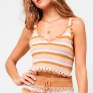 NWT L*Space Turn the Tide Cancun Crochet Crop Top Brown Pink Cream M